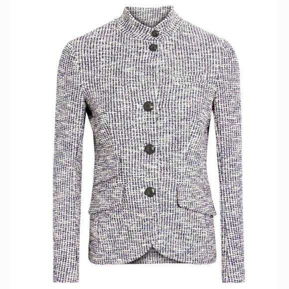 NWT$600 RAG & BONE 0 4 10 Slade Italian Tweed Blazer Grey Navy White Cotton - Picture 2 of 10